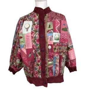 Vintage 80s Handmade Patchwork Quilt Bomber Jacket Size L 80s Golf Lined